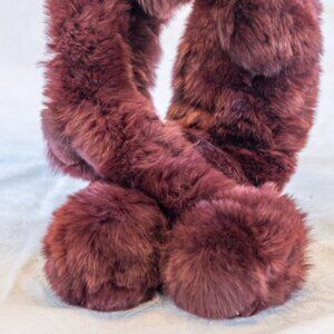 Merlot-colored rabbit fur scarf